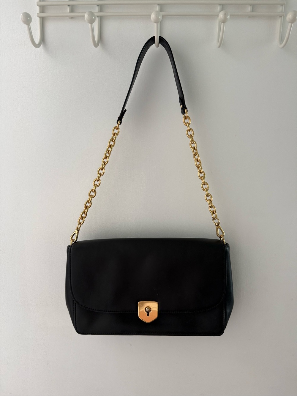 Cole Haan Black Leather Shoulder Bag with Gold Chain Strap